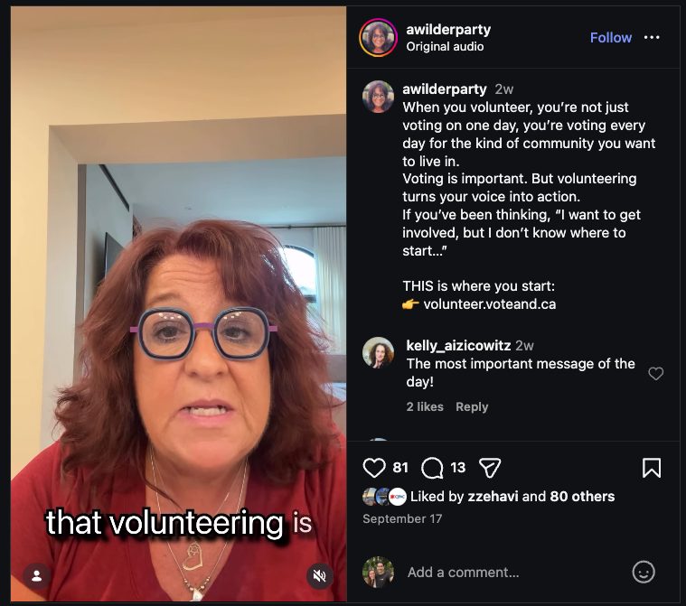 Instagram post from @awilderparty: When you volunteer, you're voting every day for the kind of community you want to live in.